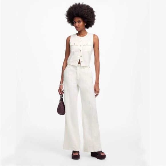 Madewell White Cropped Denim Vest – Airy Edition, Size M, NWT - Picture 2 of 6